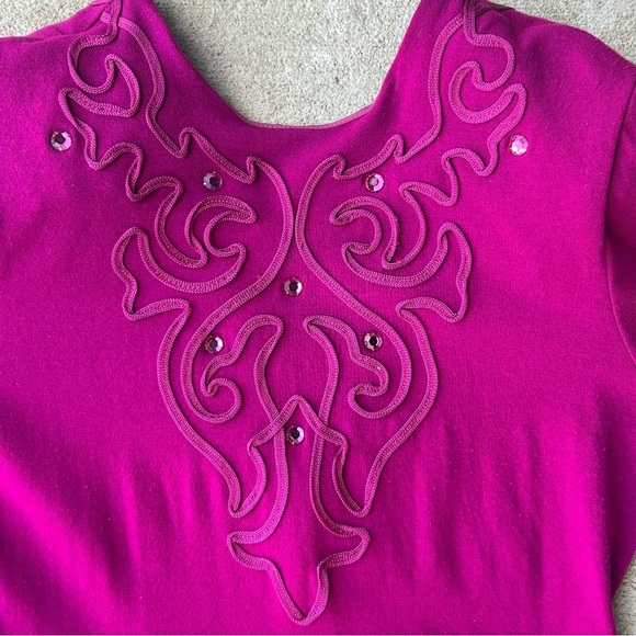 Vintage Dennis Goldsmith Magenta Knit Dress Long Sleeve Rhinestone USA Medium - Picture 3 of 11